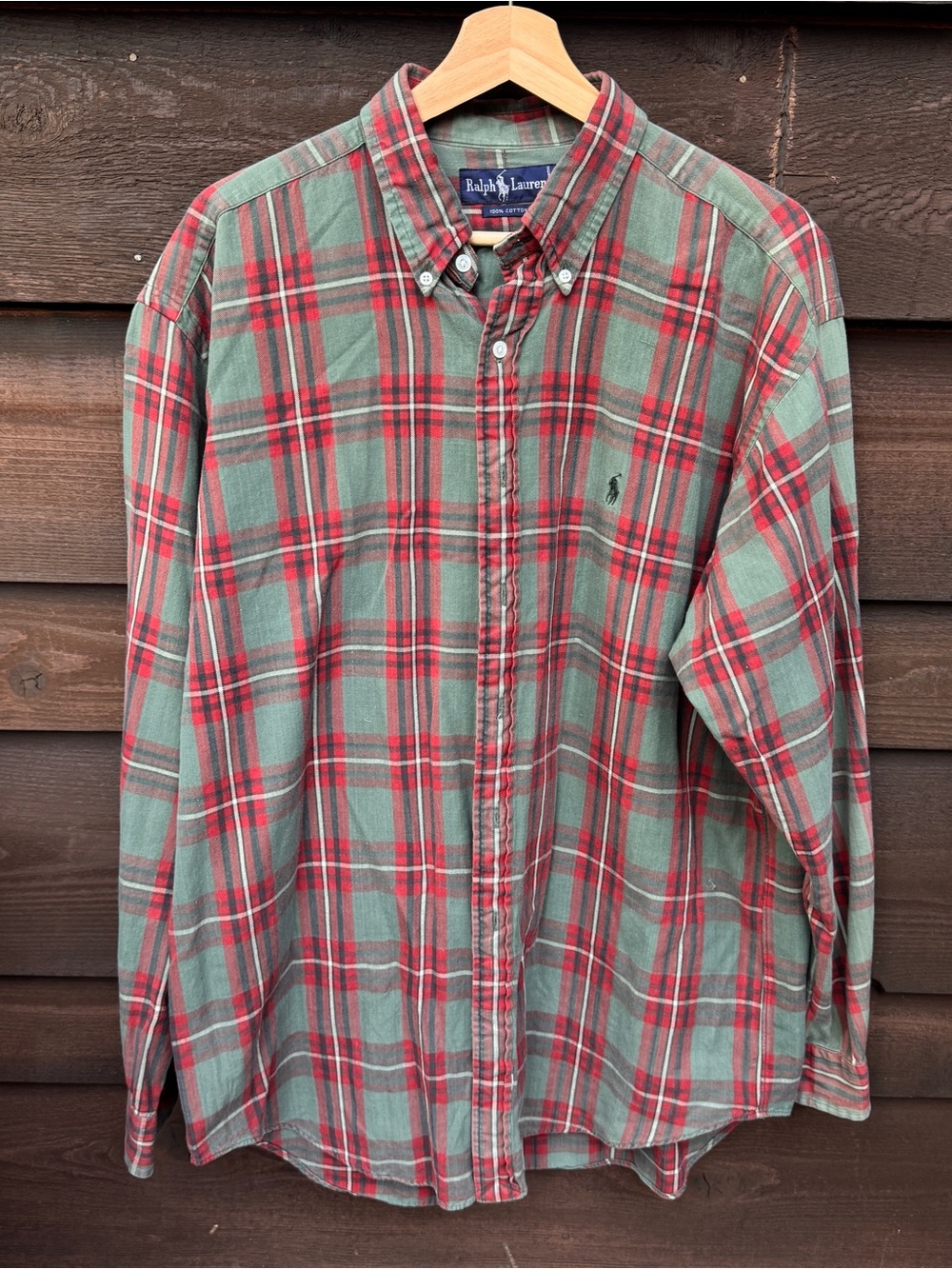 90s Ralph Lauren Men’s Red & Green Plaid Button-Down Shirt